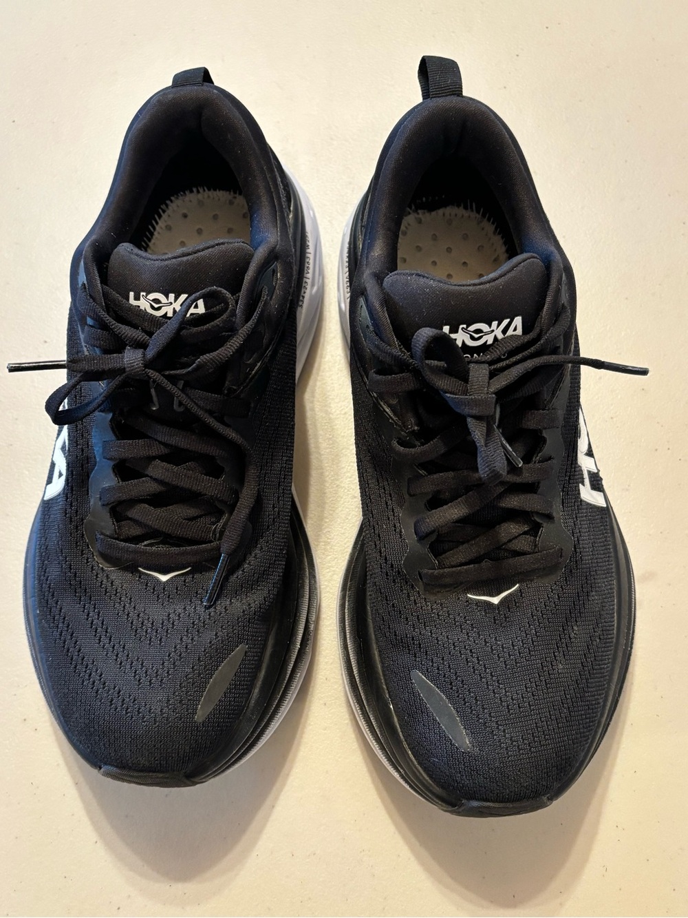 Hoka Women's Black Athletic Running Shoes with White Logo 8